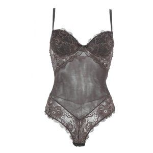 NWOT - Christie’s - Teddy Bodysuit in Chocolate Brown Mesh Tulle - Small